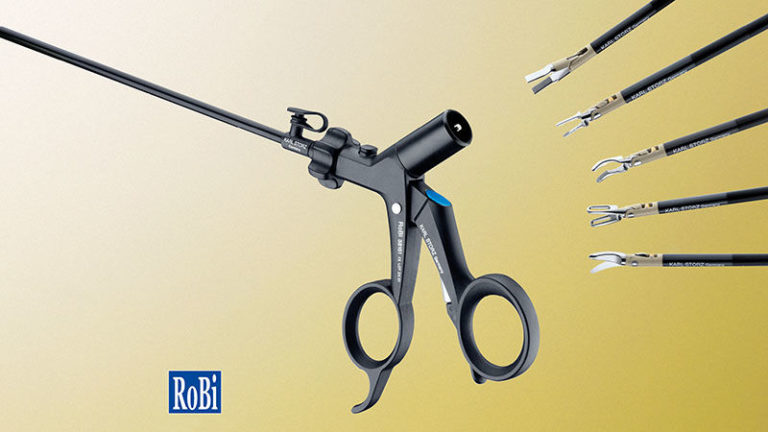 RoBi® Pinzas de agarre y tijeras bipolares, giratorias en los tamaños 3,5 mm y 5 m.